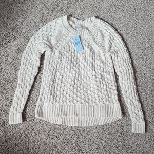 LOFT Textured Pointelle Cream Knit Sweater PXXS